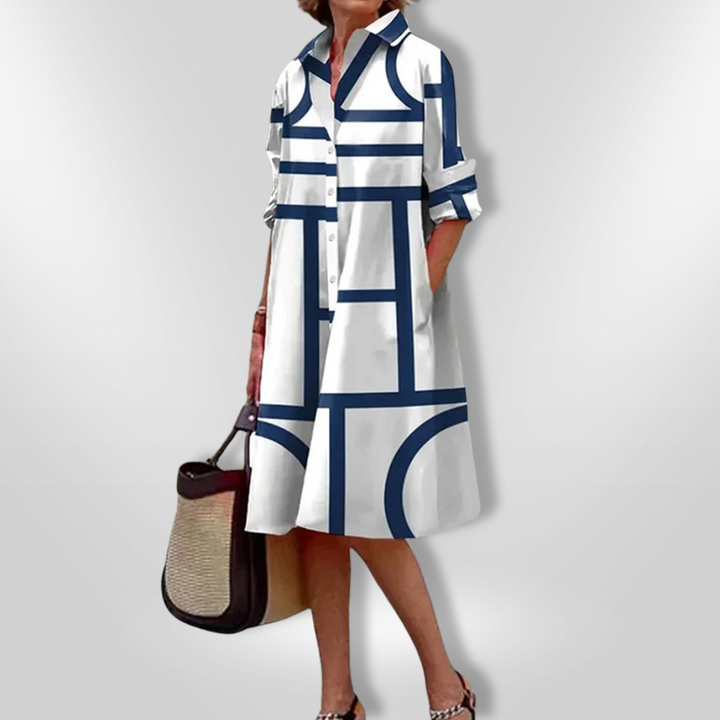 Bella | Elegant Printed Flowing Shirt Dress