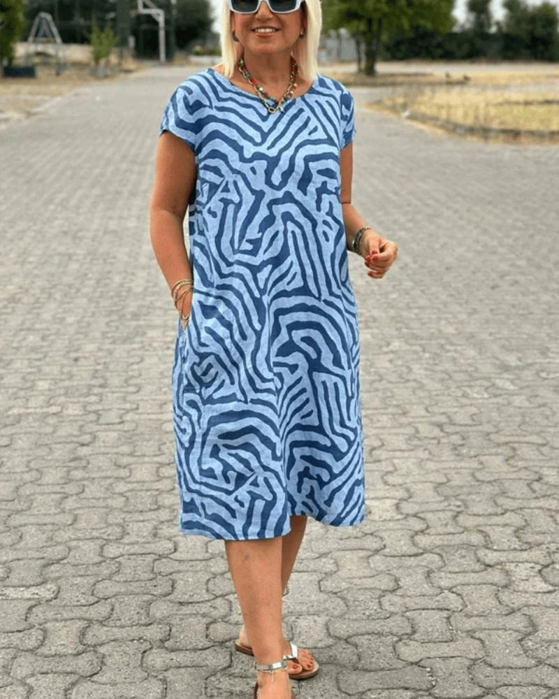 Nelia™ – Summer Dress with Round Neck and Beautiful Print