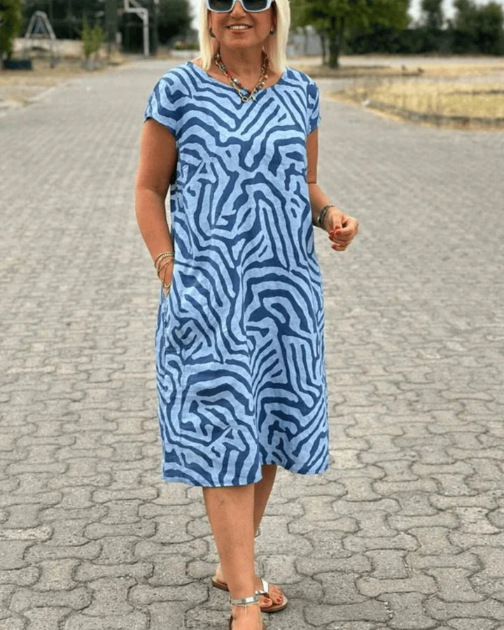 Nelia™ – Summer Dress with Round Neck and Beautiful Print