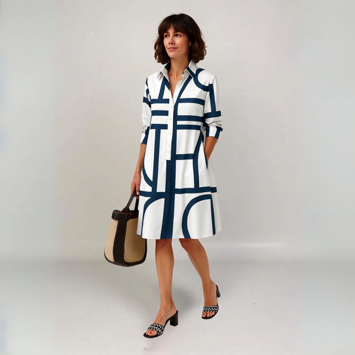 Bella | Elegant Printed Flowing Shirt Dress