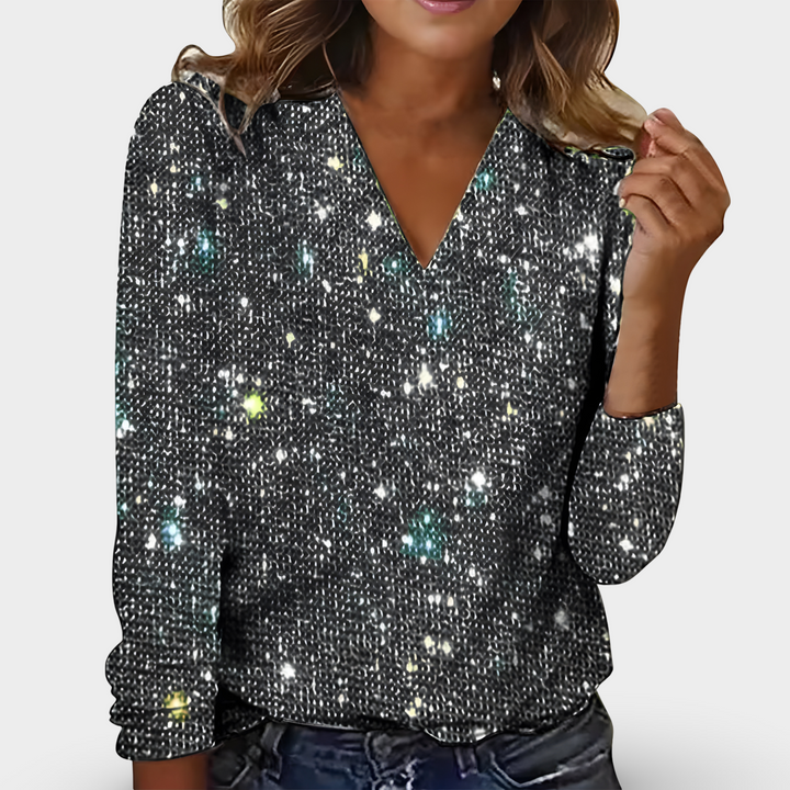 Eline | Chic Glittering V-Neck Diamond Blouse