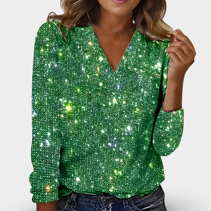 Eline | Chic Glittering V-Neck Diamond Blouse