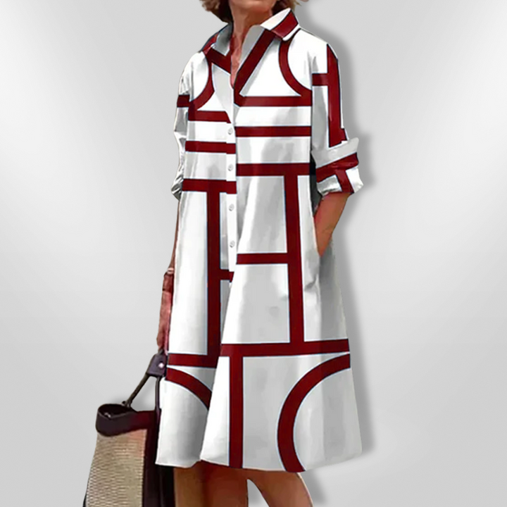 Bella | Elegant Printed Flowing Shirt Dress