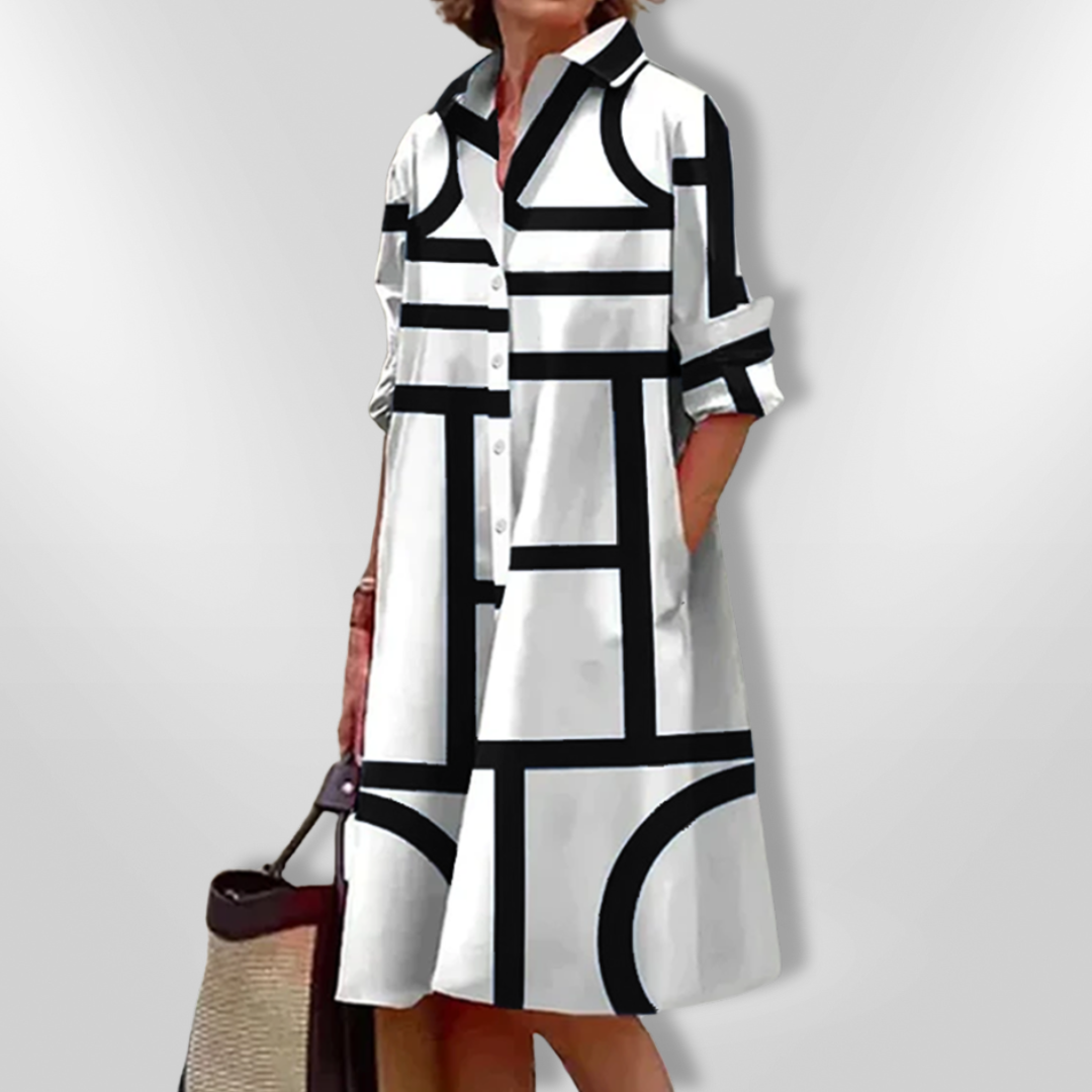 Bella | Elegant Printed Flowing Shirt Dress