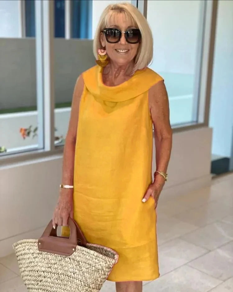 Élisabeth | Sleeveless Midi Dress Featuring a Draped Neckline