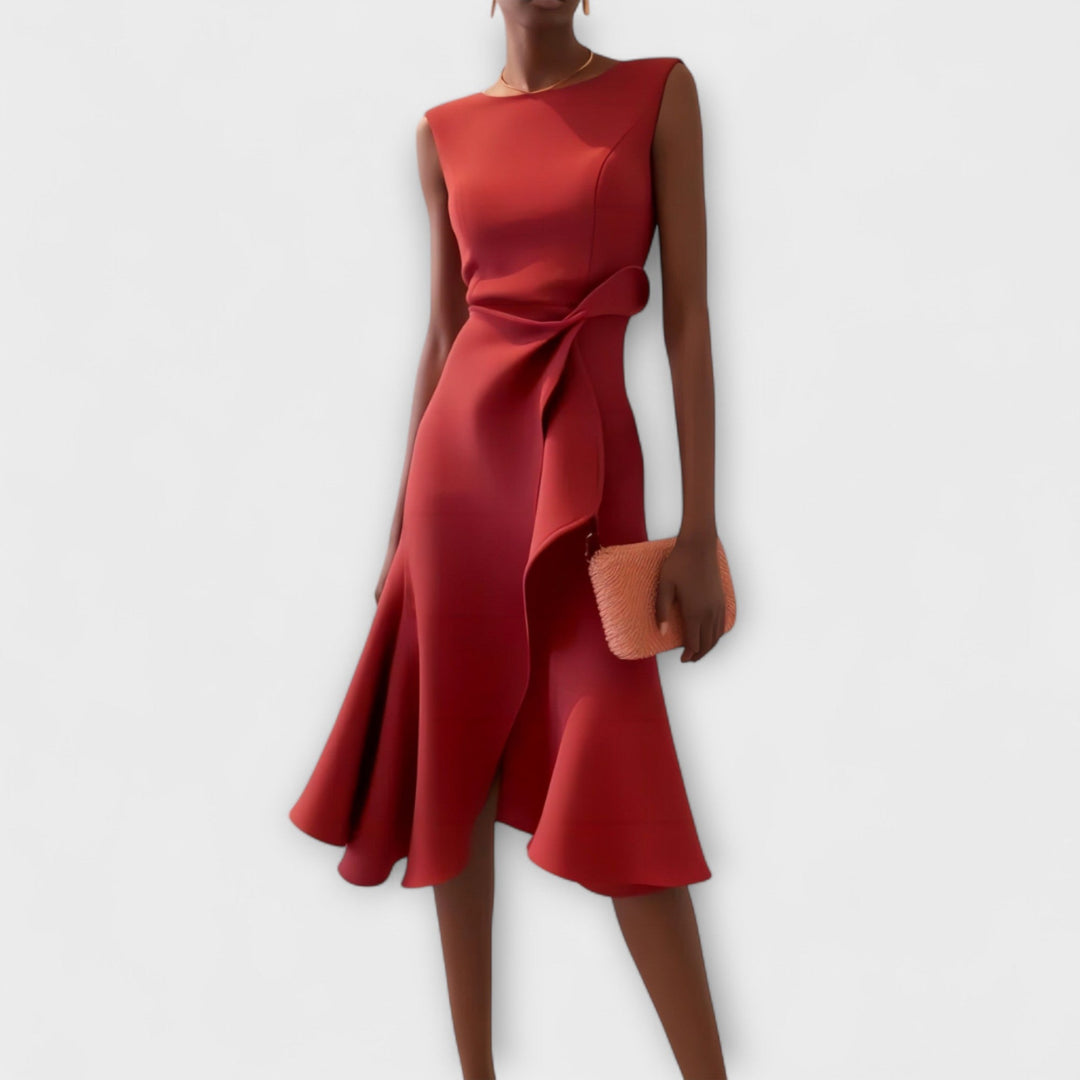 Aurora | Asymmetrical Midi Dress with Draped Design