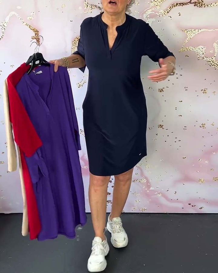 Hanneke™ | Solid V-Neck Dress