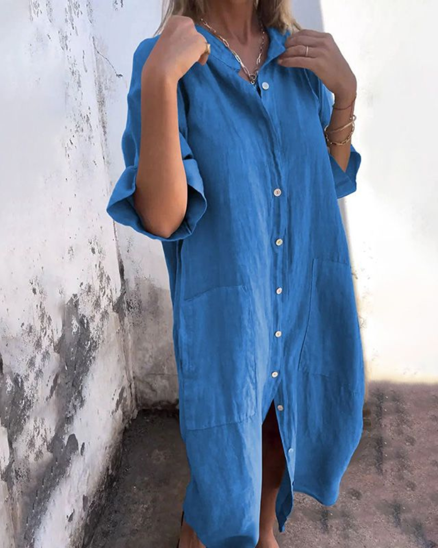 Melanie™ | Ibiza-Style Casual Ankle-Length Shirt Dress
