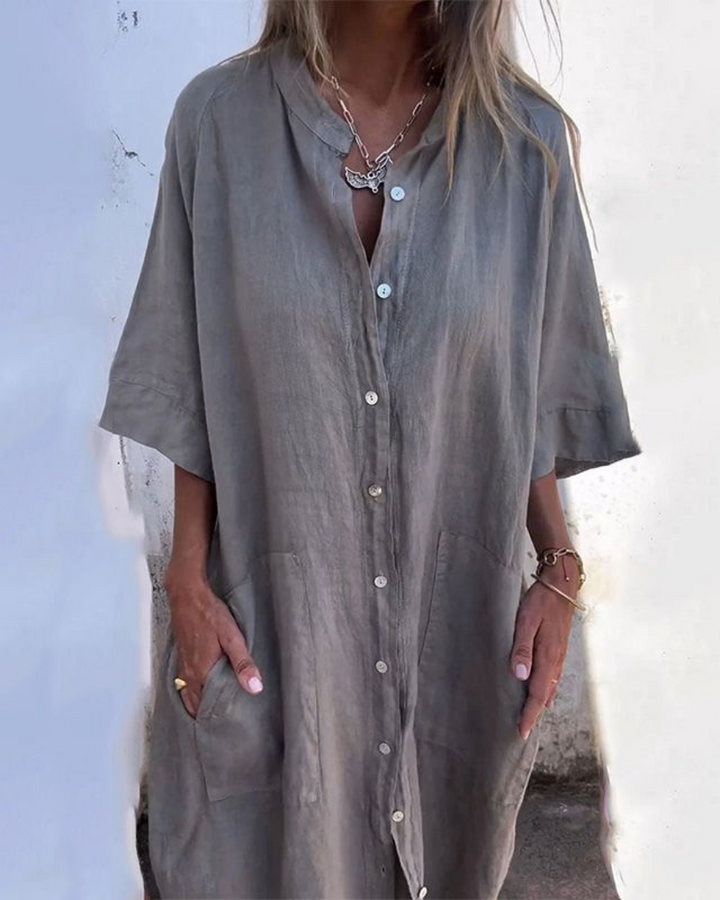 Melanie™ | Ibiza-Style Casual Ankle-Length Shirt Dress
