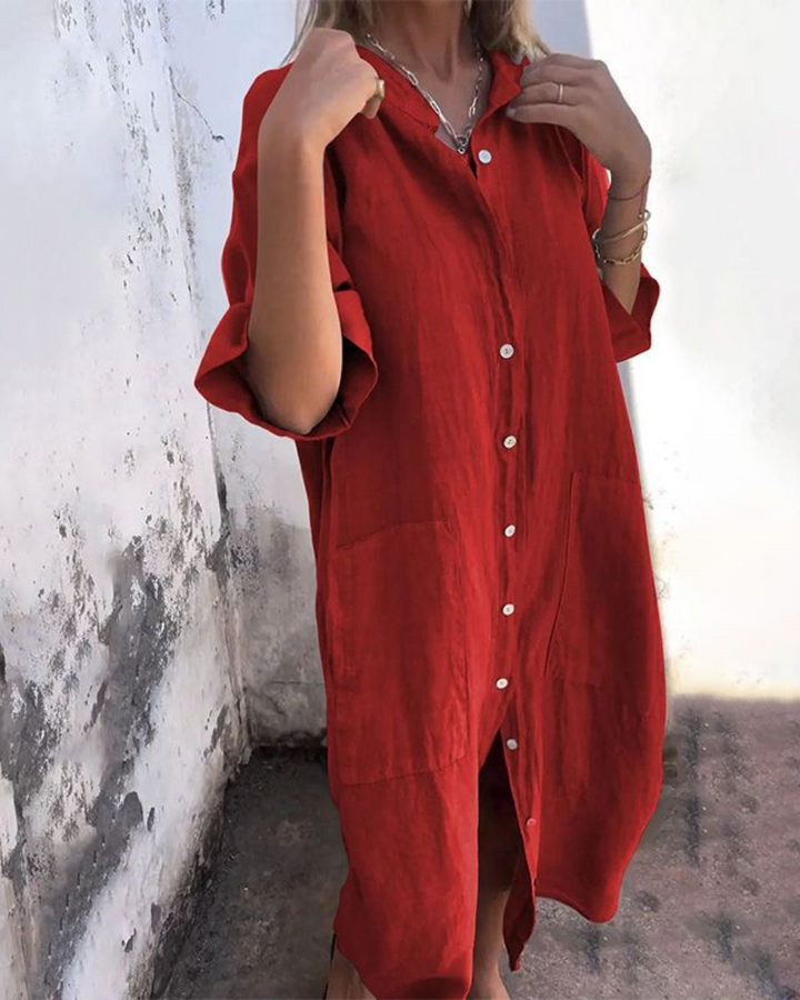 Melanie™ | Ibiza-Style Casual Ankle-Length Shirt Dress