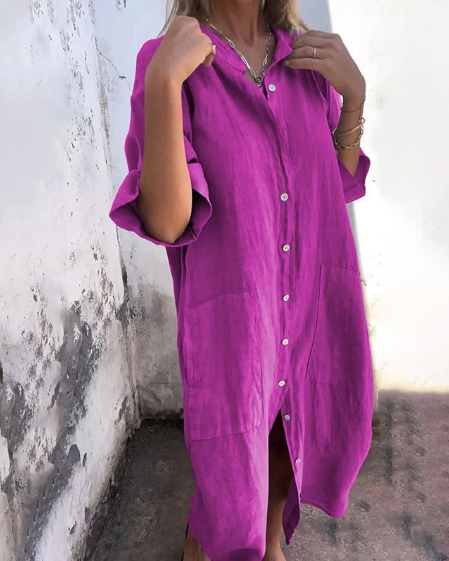 Melanie™ | Ibiza-Style Casual Ankle-Length Shirt Dress