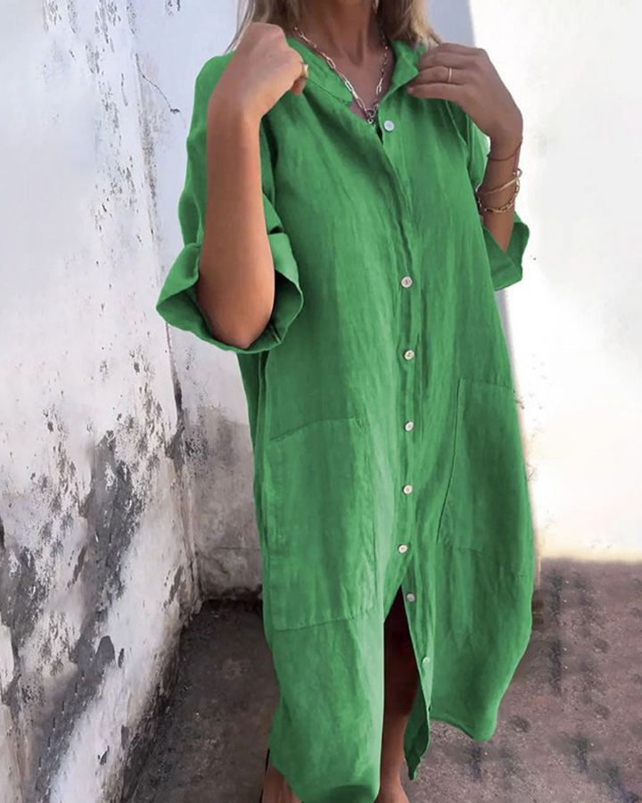 Melanie™ | Ibiza-Style Casual Ankle-Length Shirt Dress