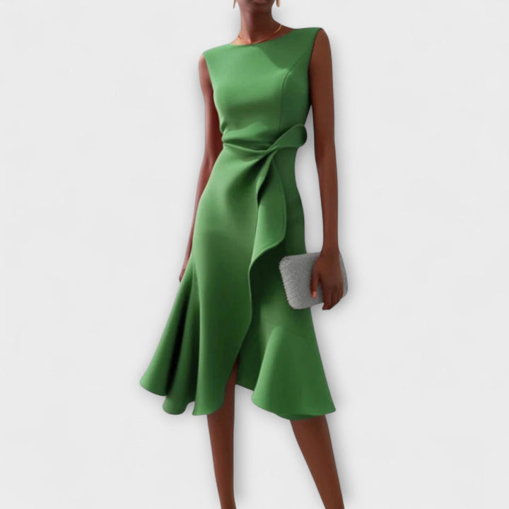 Aurora | Asymmetrical Midi Dress with Draped Design