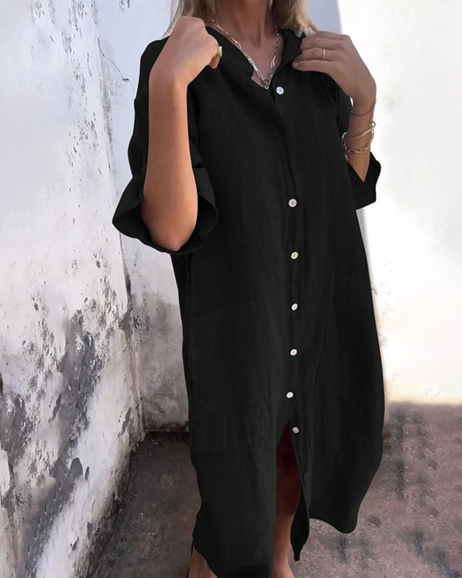 Melanie™ | Ibiza-Style Casual Ankle-Length Shirt Dress