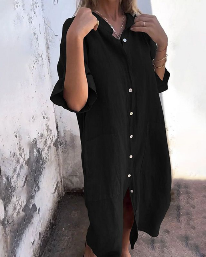 Melanie™ | Ibiza-Style Casual Ankle-Length Shirt Dress