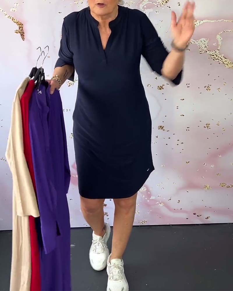 Hanneke™ | Solid V-Neck Dress