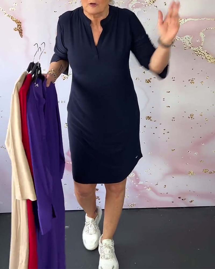 Hanneke™ | Solid V-Neck Dress