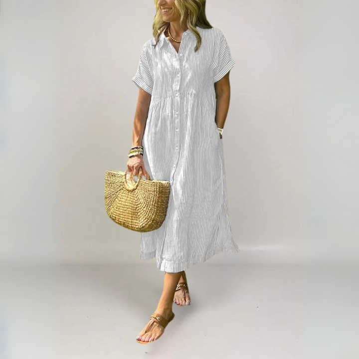 Ava | Chic Striped Shirt Dress with Collar