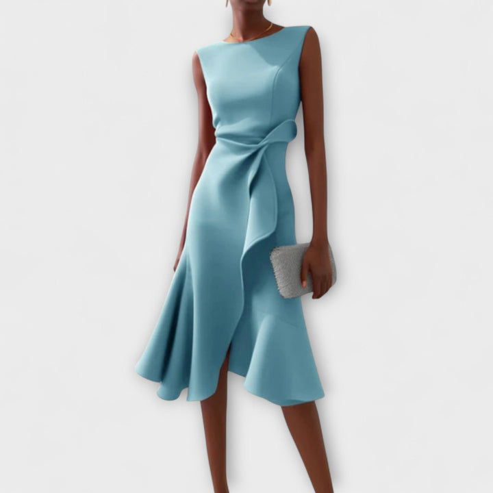 Aurora | Asymmetrical Midi Dress with Draped Design