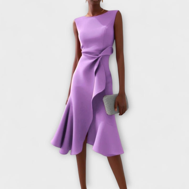Aurora | Asymmetrical Midi Dress with Draped Design