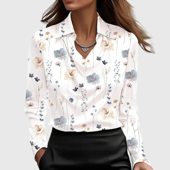 Sylvie | Blouse with Luxurious Shine and Pleated Neckline