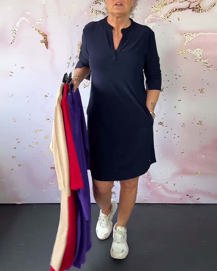 Hanneke™ | Solid V-Neck Dress