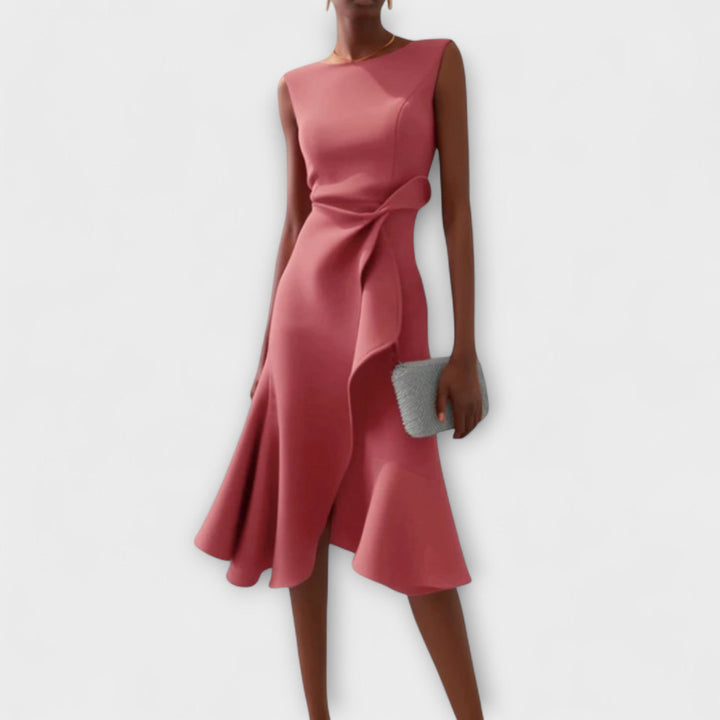 Aurora | Asymmetrical Midi Dress with Draped Design