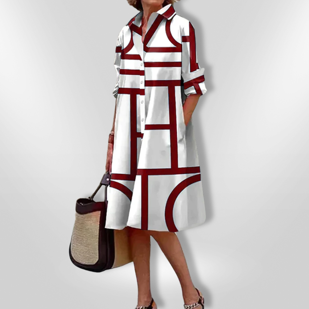Bella | Elegant Printed Flowing Shirt Dress