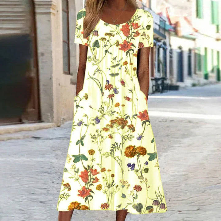 Isabella – Boho Floral Dress with Tummy Coverage
