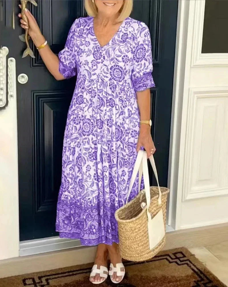 ARIA™ – Elegant Floral V-Neck Dress