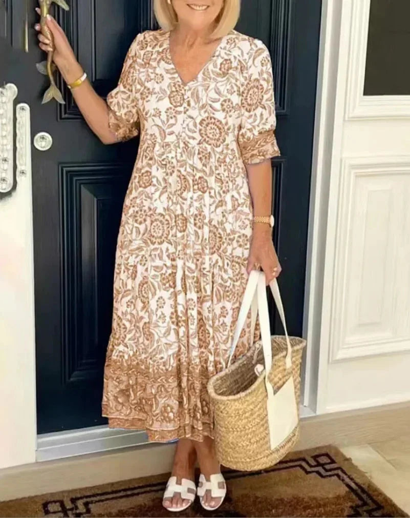 ARIA™ – Elegant Floral V-Neck Dress