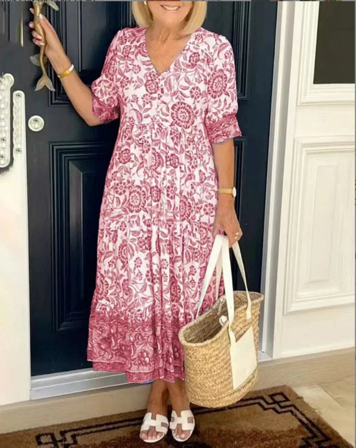 ARIA™ – Elegant Floral V-Neck Dress