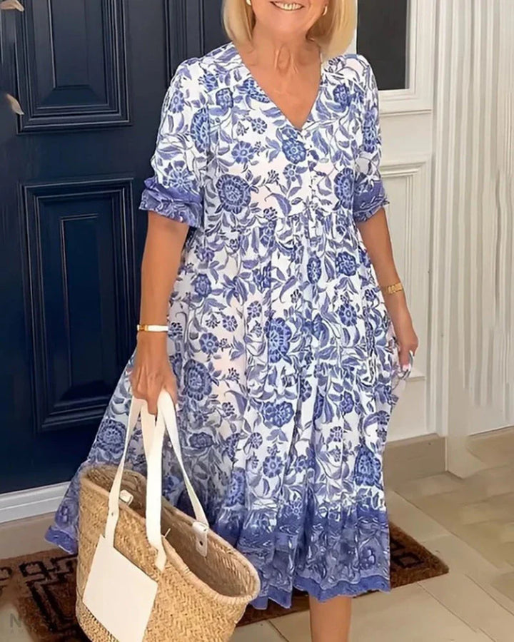 ARIA™ – Elegant Floral V-Neck Dress