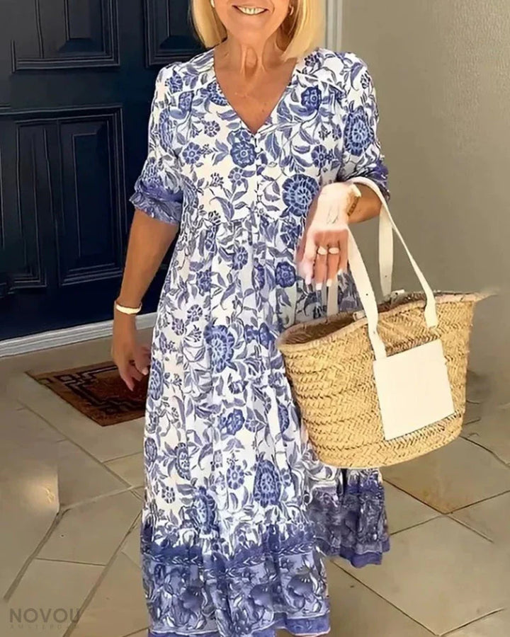 ARIA™ – Elegant Floral V-Neck Dress