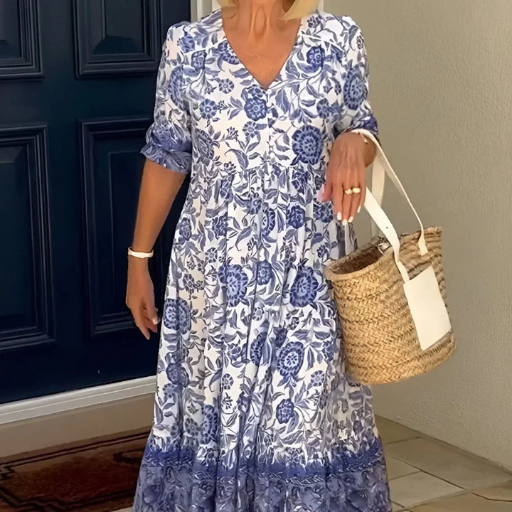 ARIA™ – Elegant Floral V-Neck Dress