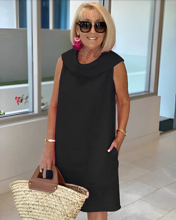 Élisabeth | Sleeveless Midi Dress Featuring a Draped Neckline