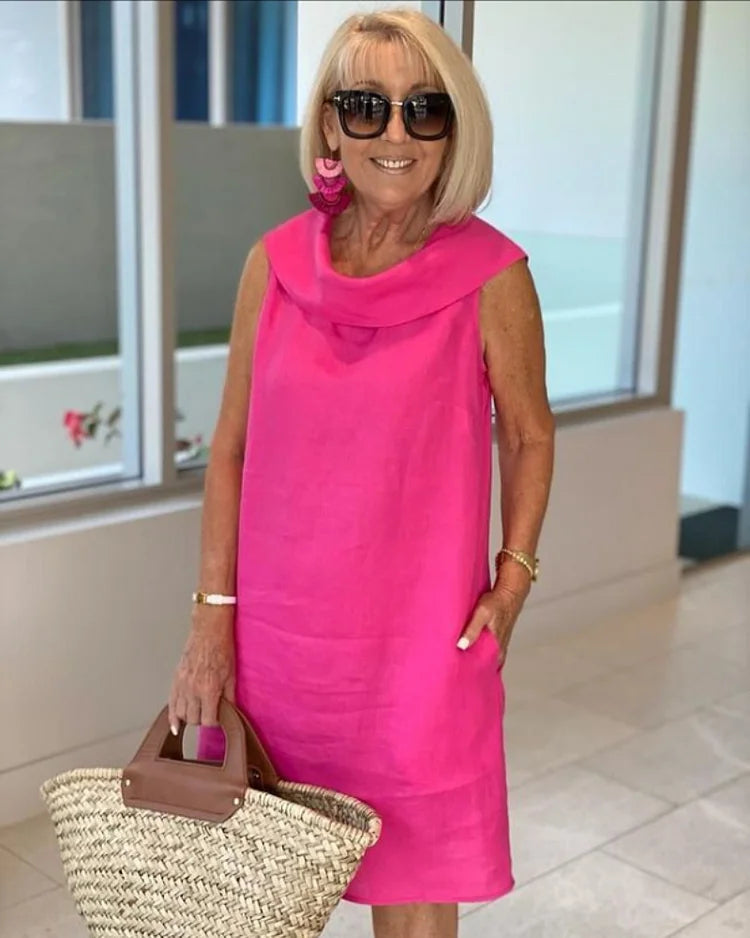 Élisabeth | Sleeveless Midi Dress Featuring a Draped Neckline