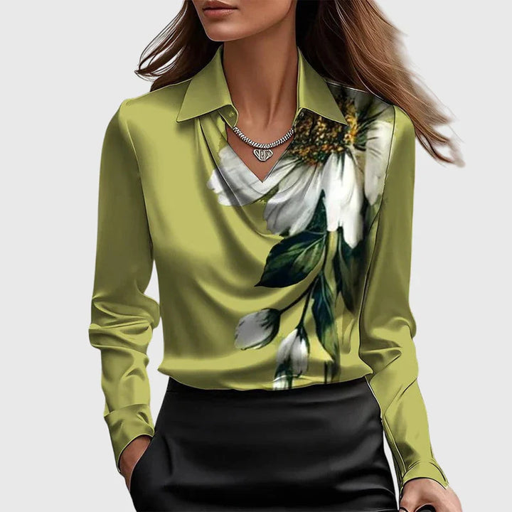 Sylvie | Blouse with Luxurious Shine and Pleated Neckline