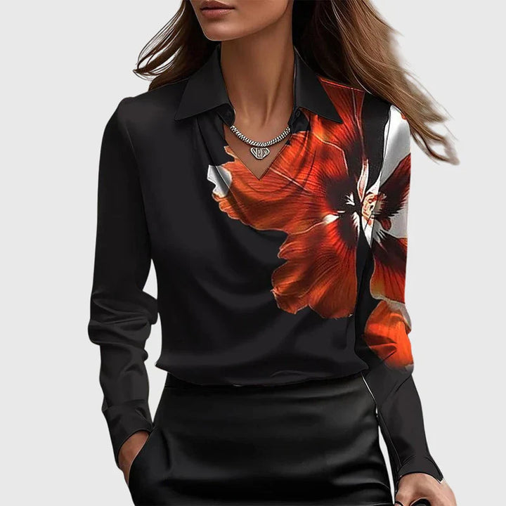 Sylvie | Blouse with Luxurious Shine and Pleated Neckline