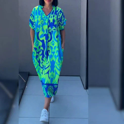 Nia | Relaxed Maxi Dress with Artistic Print
