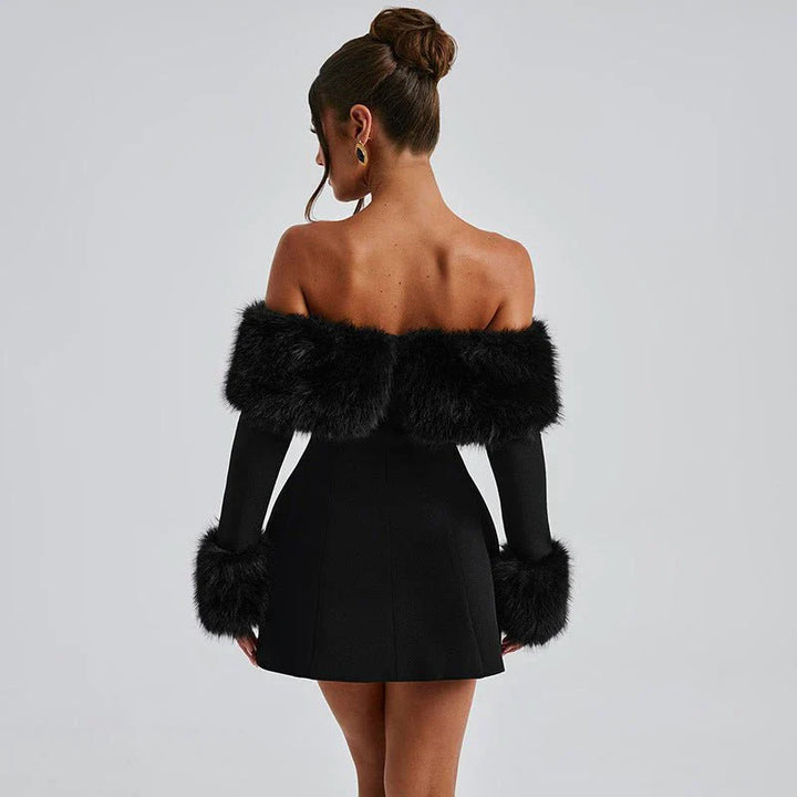 Luxe Off-Shoulder Velvet Women's Dress with Long Sleeves
