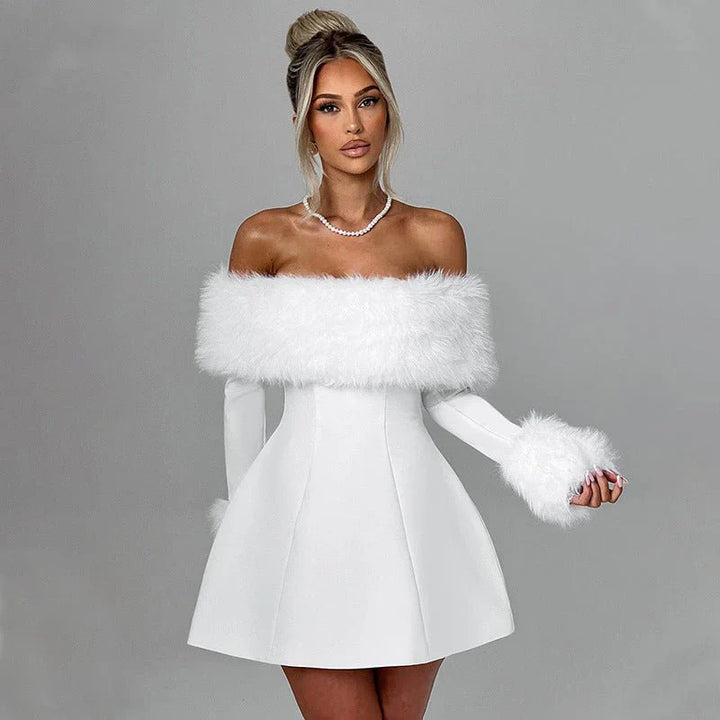 Luxe Off-Shoulder Velvet Women's Dress with Long Sleeves