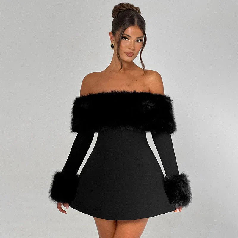Luxe Off-Shoulder Velvet Women's Dress with Long Sleeves