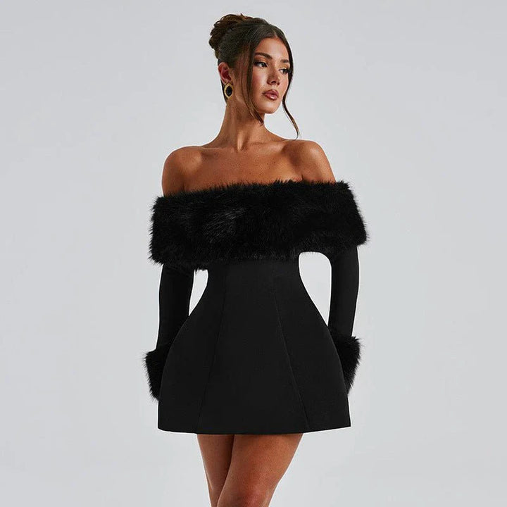 Luxe Off-Shoulder Velvet Women's Dress with Long Sleeves