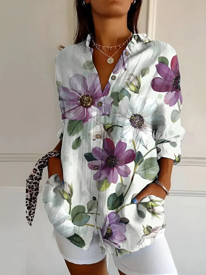 Amara™ - Floral Breeze Button-Up Shirt